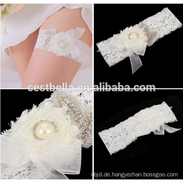 Brautkleid Rhinestone Appliques Kristall Appliques Weiß Sexy Hochzeit Strumpfband